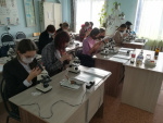 9 классы учатся работать с микроскопами